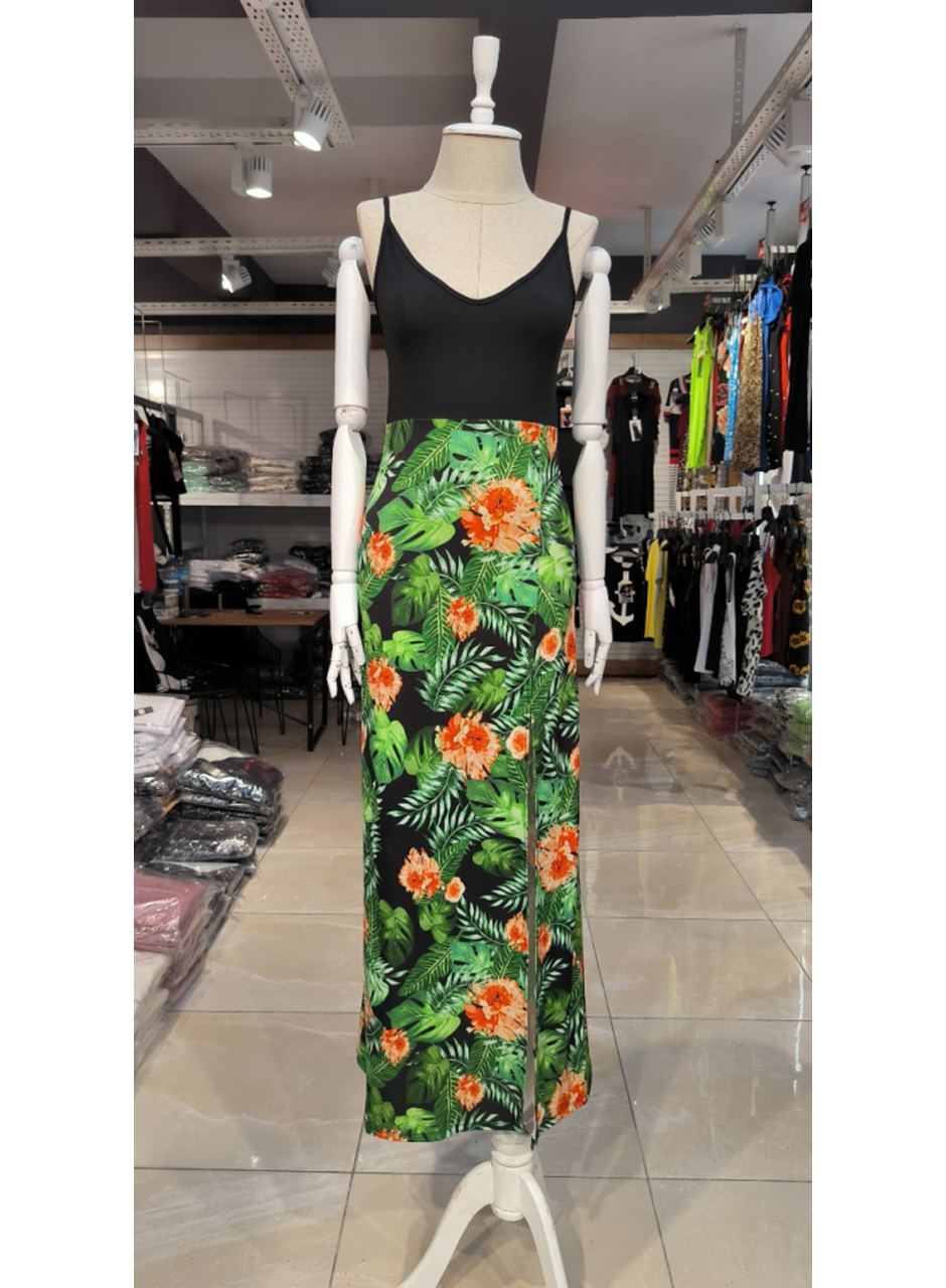 Kadın Askılı V Yaka Eteği Dijital Baskılı çiçek Desenli Yırtmaçlı Mikro Kumaş Elbise