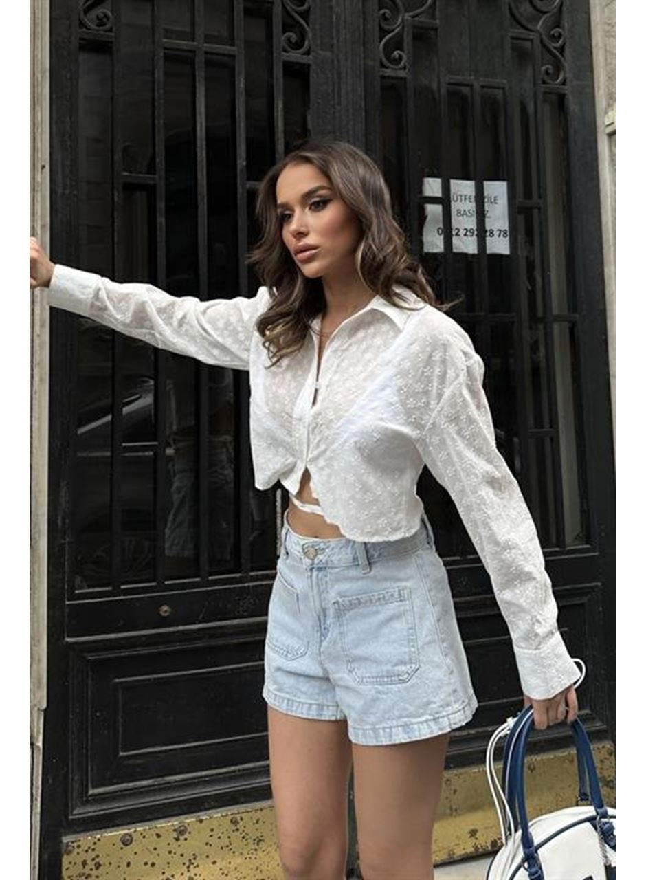 Kristen Sırt Dekolte Crop Gömlek 3253-08