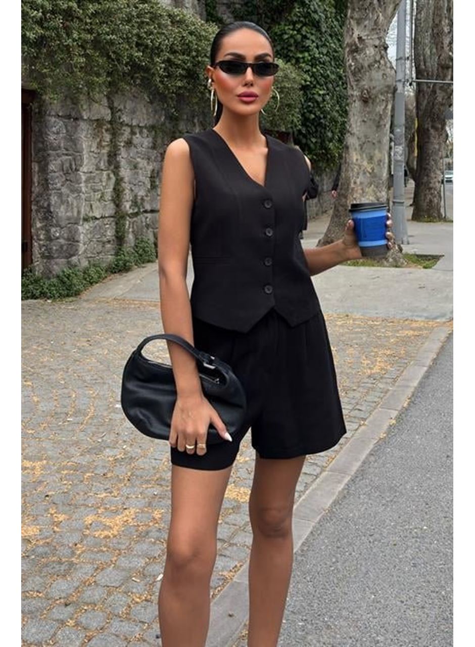 Yelek Şort Flamlı Keten Takım 10133-17