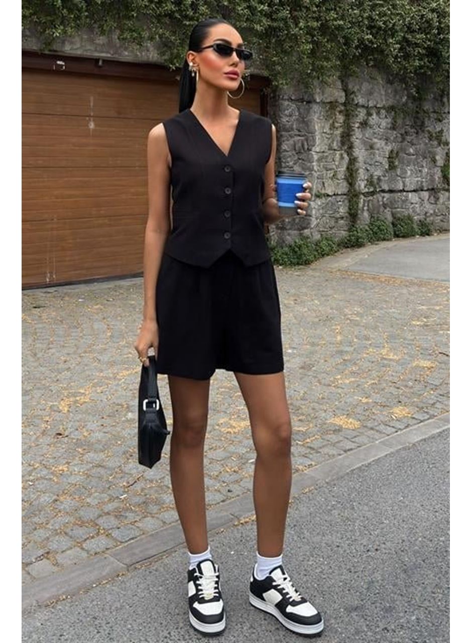 Yelek Şort Flamlı Keten Takım 10133-17