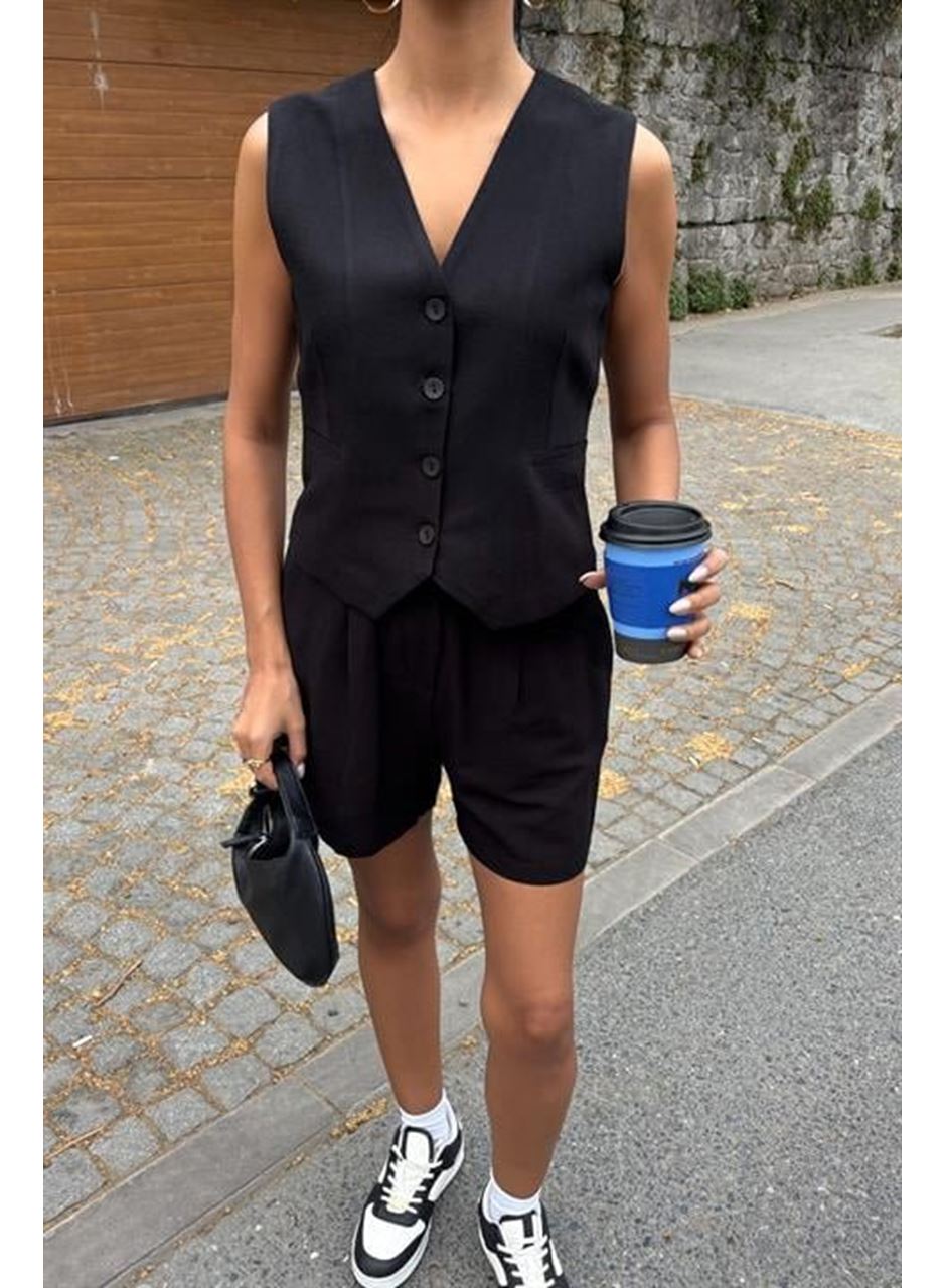 Yelek Şort Flamlı Keten Takım 10133-17