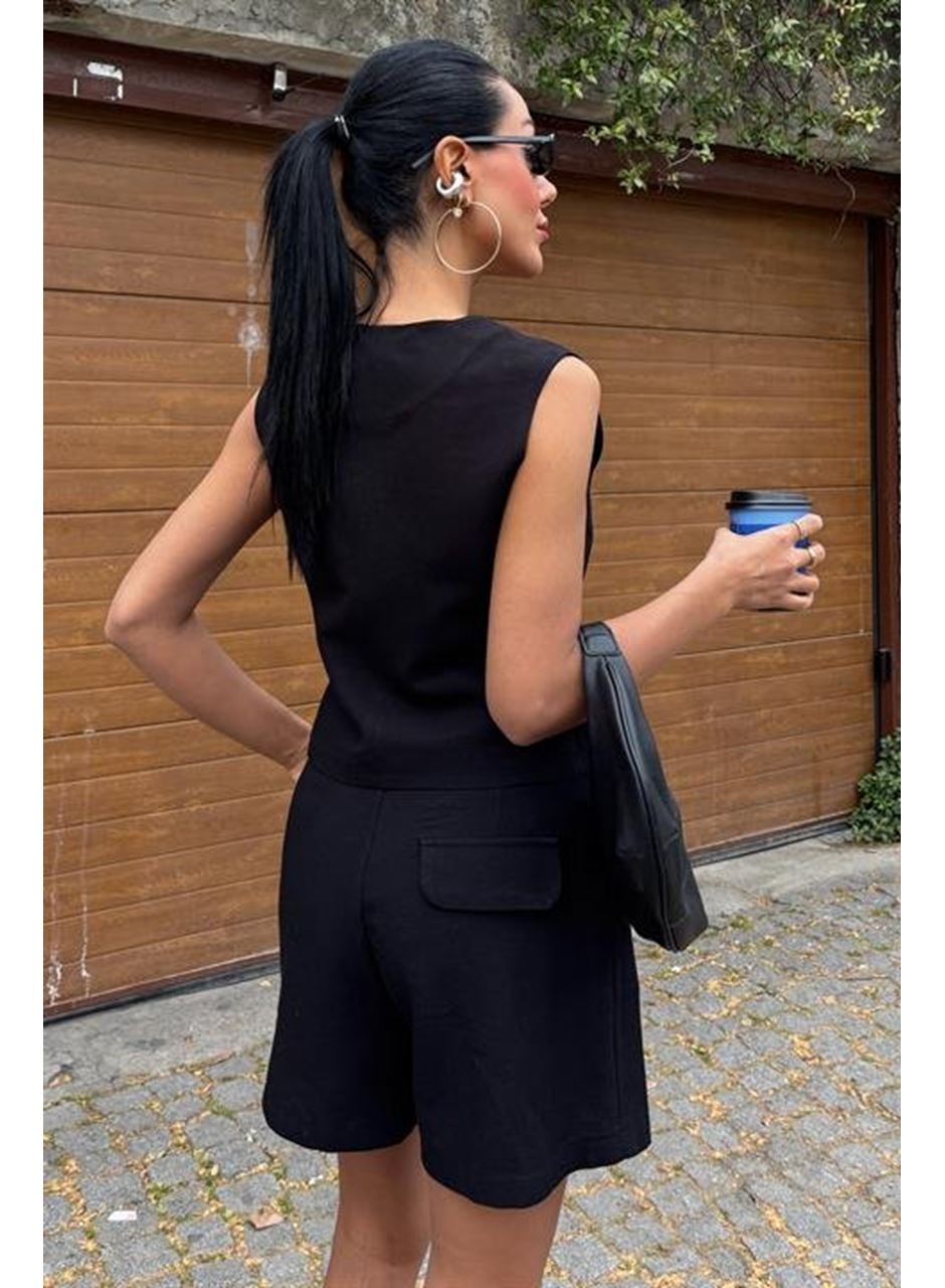 Yelek Şort Flamlı Keten Takım 10133-17