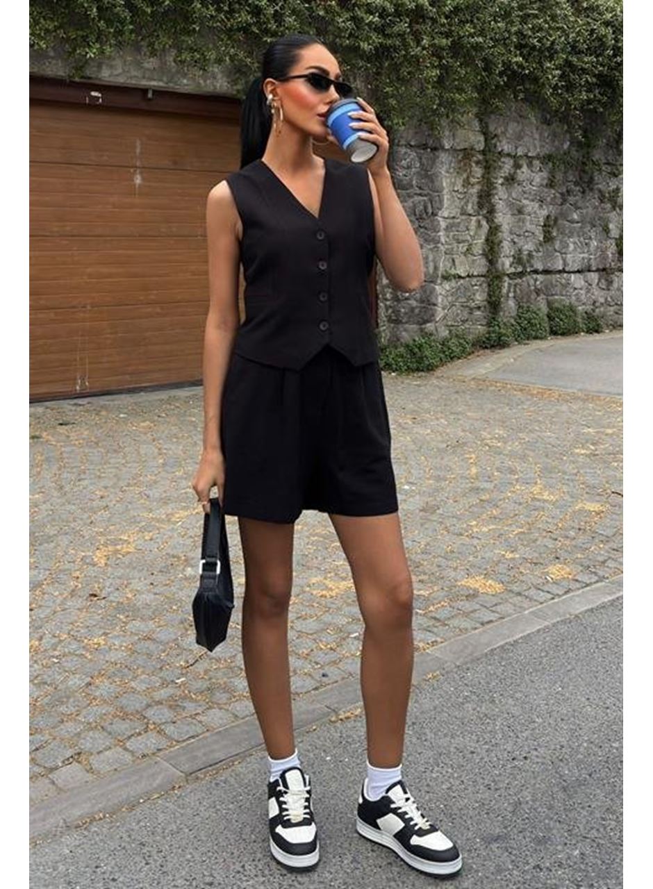 Yelek Şort Flamlı Keten Takım 10133-17