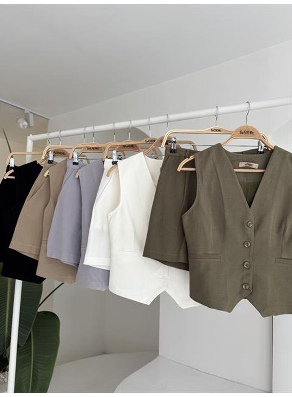 Yelek Şort Flamlı Keten Takım 10133-17