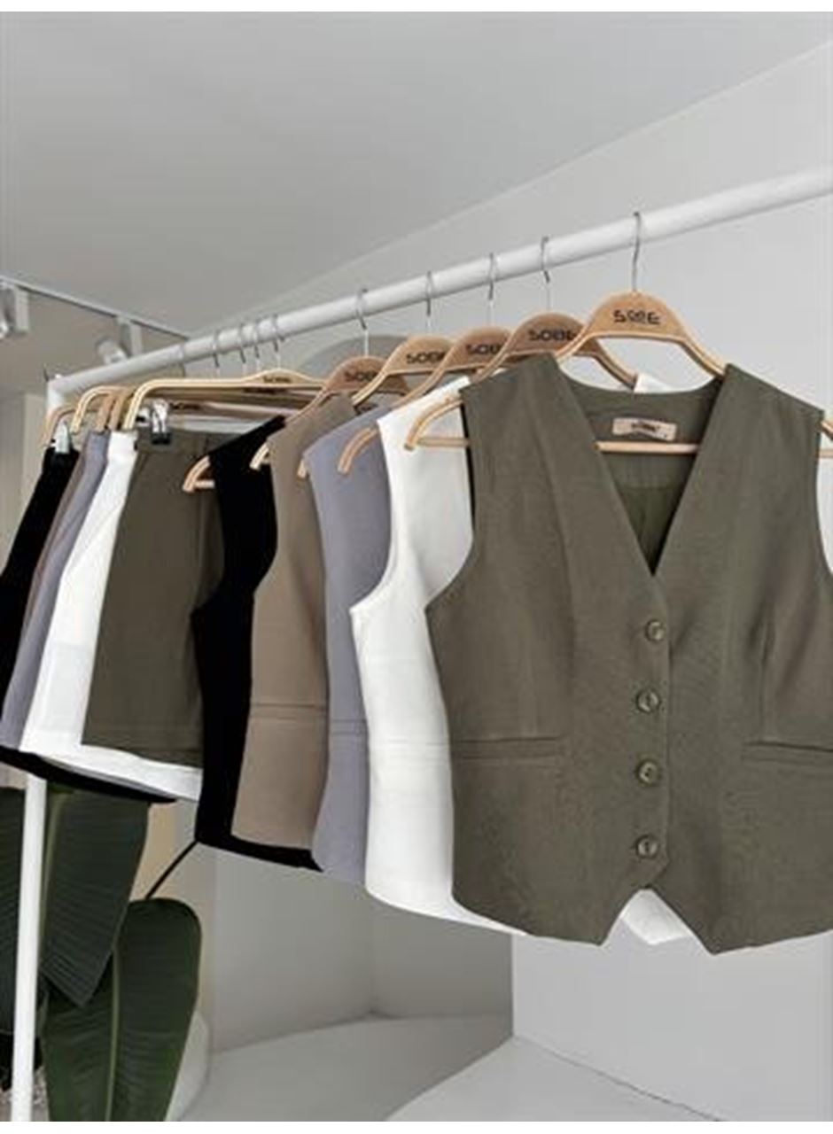 Yelek Şort Flamlı Keten Takım 10133-17