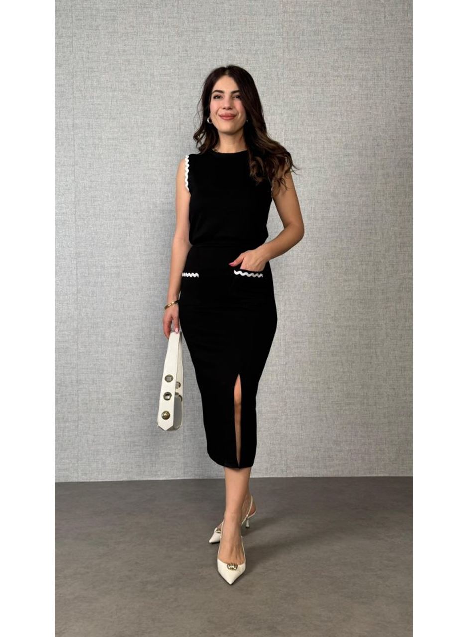 Kadın Modal Kumaş Cepli Yırtmaç Detay Etekli Ikili Takım