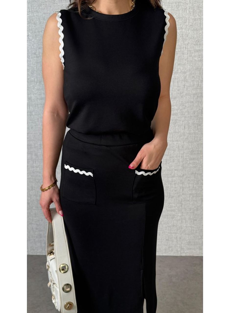 Kadın Modal Kumaş Cepli Yırtmaç Detay Etekli Ikili Takım