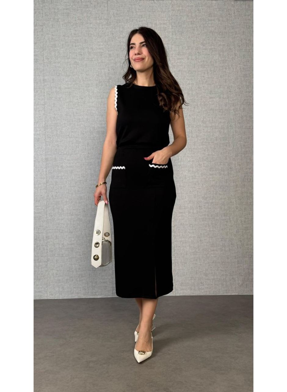 Kadın Modal Kumaş Cepli Yırtmaç Detay Etekli Ikili Takım