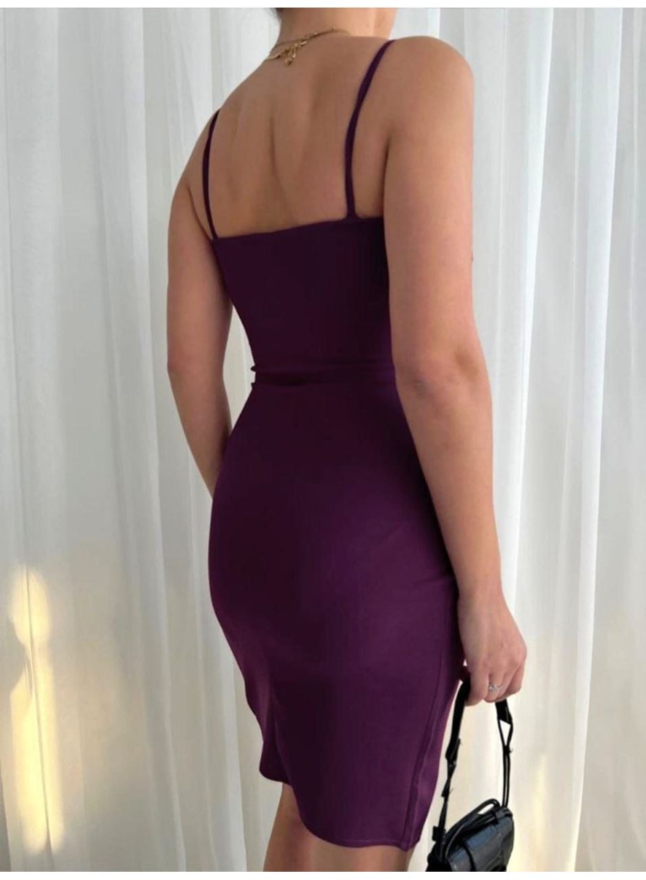 Kadın İp Askılı Yırtmaçlı Büzgülü Elbise