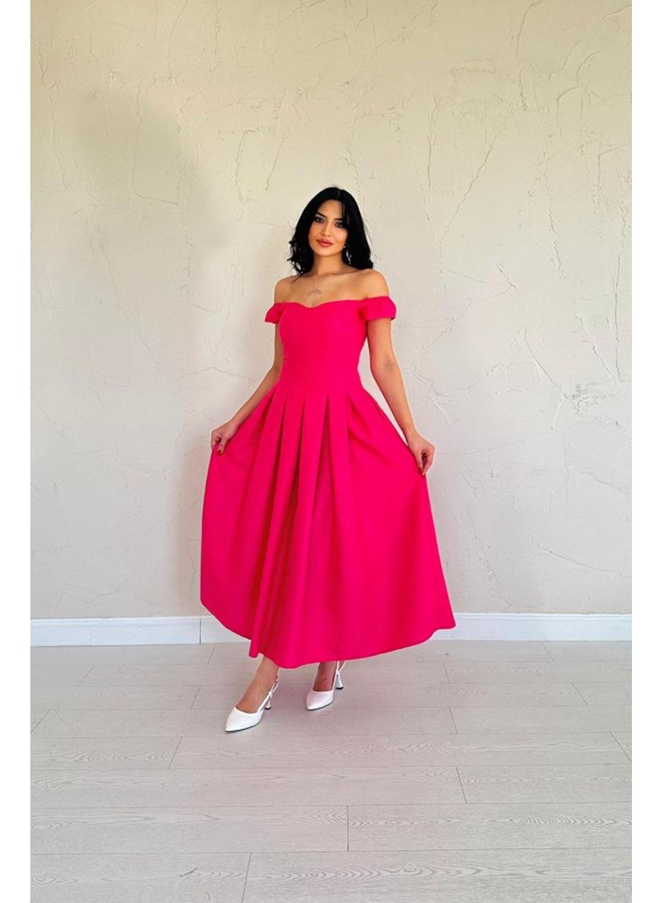 Fuşya Jakarlı Elbise