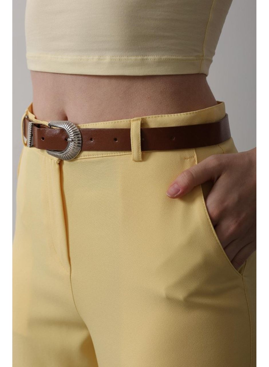 Kemerli Havuç Pantolon - Sarı