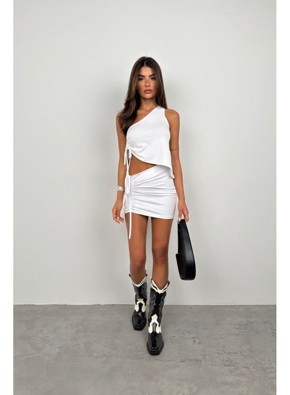 Asansörlü Tek Omuz Asimetrik Bluz