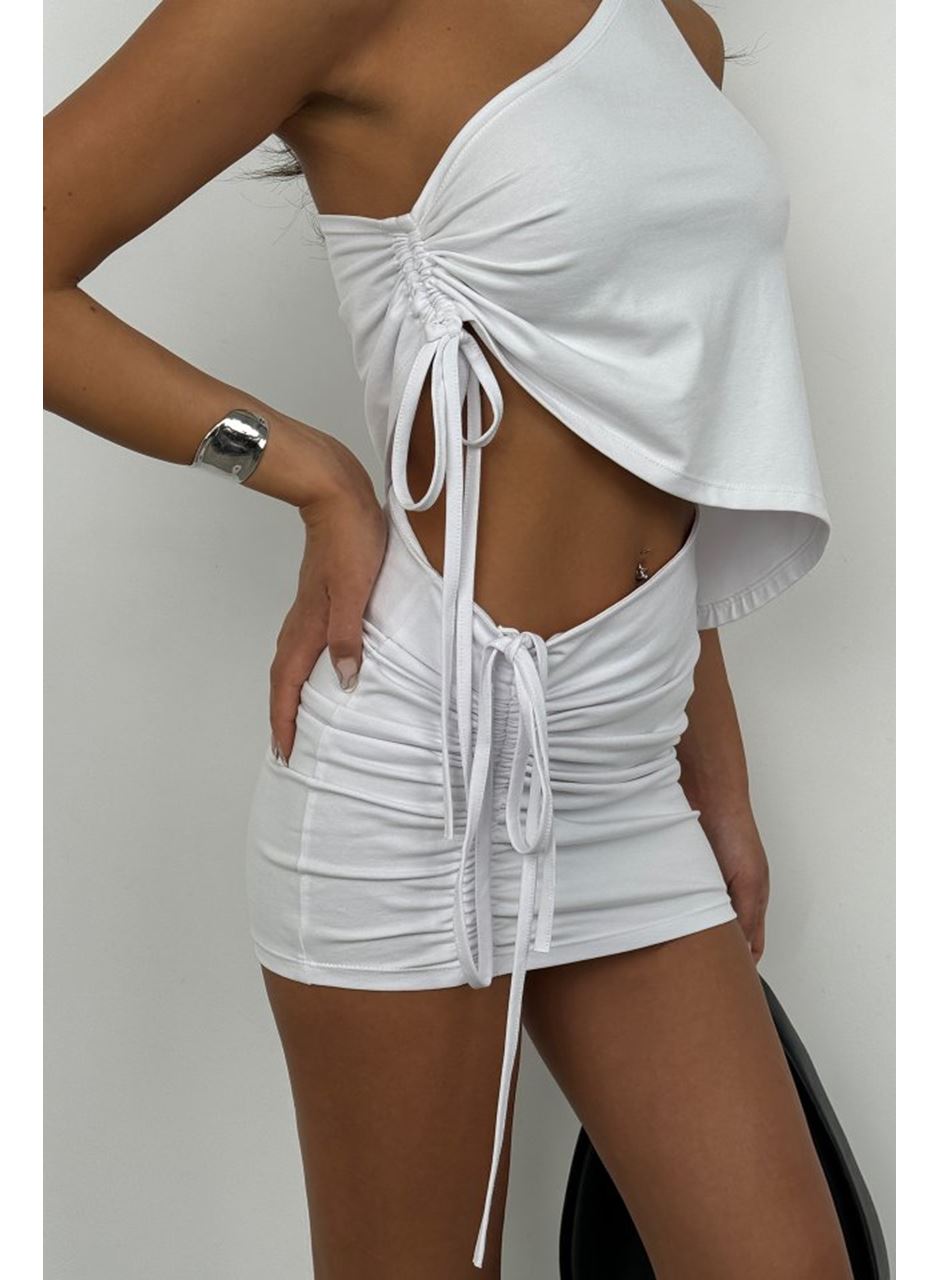 Asansörlü Tek Omuz Asimetrik Bluz