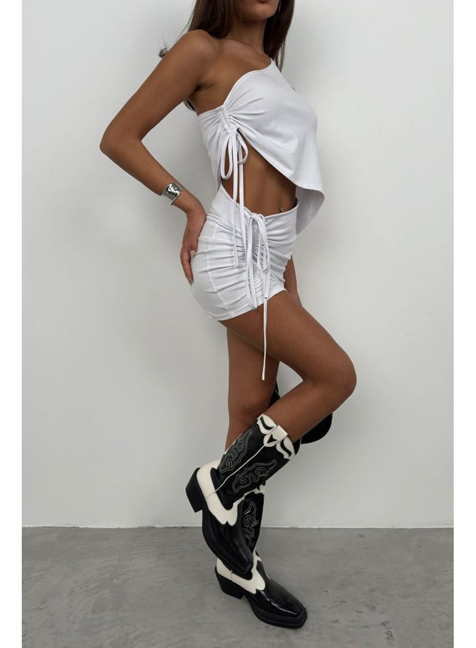 Asansörlü Tek Omuz Asimetrik Bluz