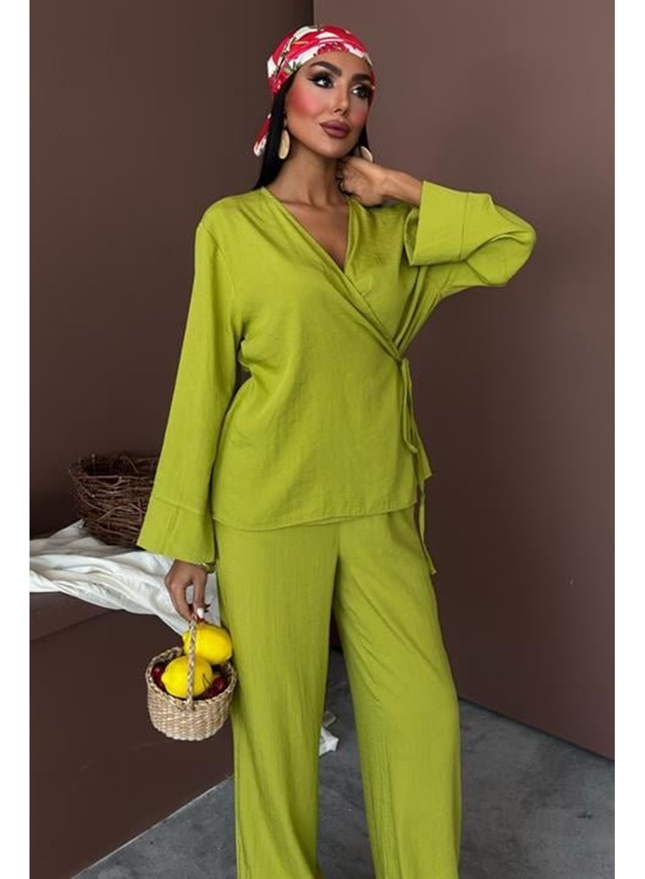 Kruvaze Model Klasik Pantolonlu Çupra Keten Takım 10191