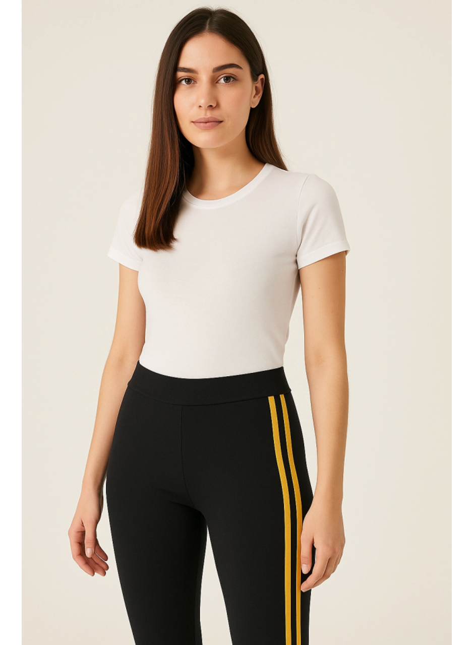 Yanı Sarı Şeritli Her Gardıropta Olması Gereken Tayt - Lacivert