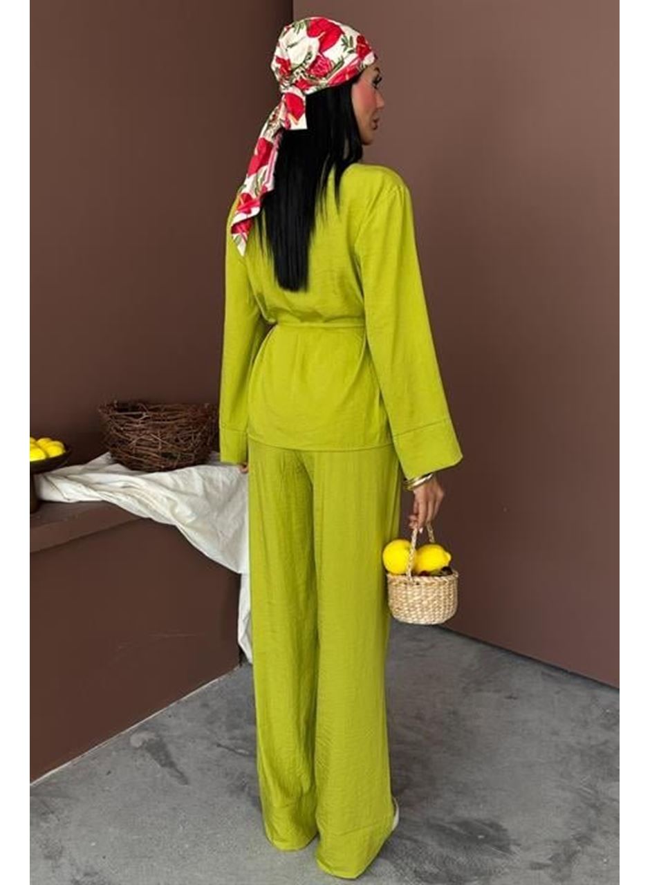 Kruvaze Model Klasik Pantolonlu Çupra Keten Takım 10191