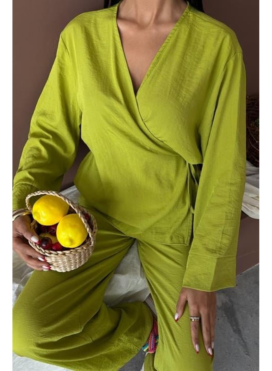 Kruvaze Model Klasik Pantolonlu Çupra Keten Takım 10191