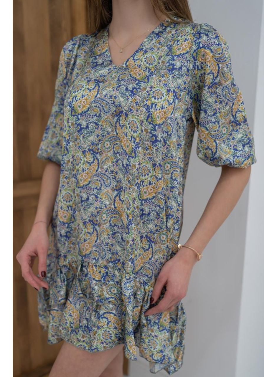 Yeşil Desenli Saten Elbise