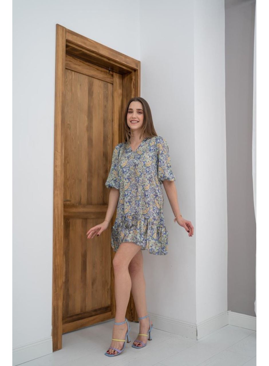 Yeşil Desenli Saten Elbise