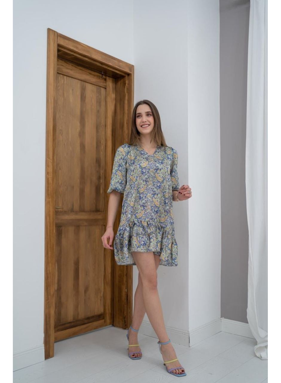 Yeşil Desenli Saten Elbise