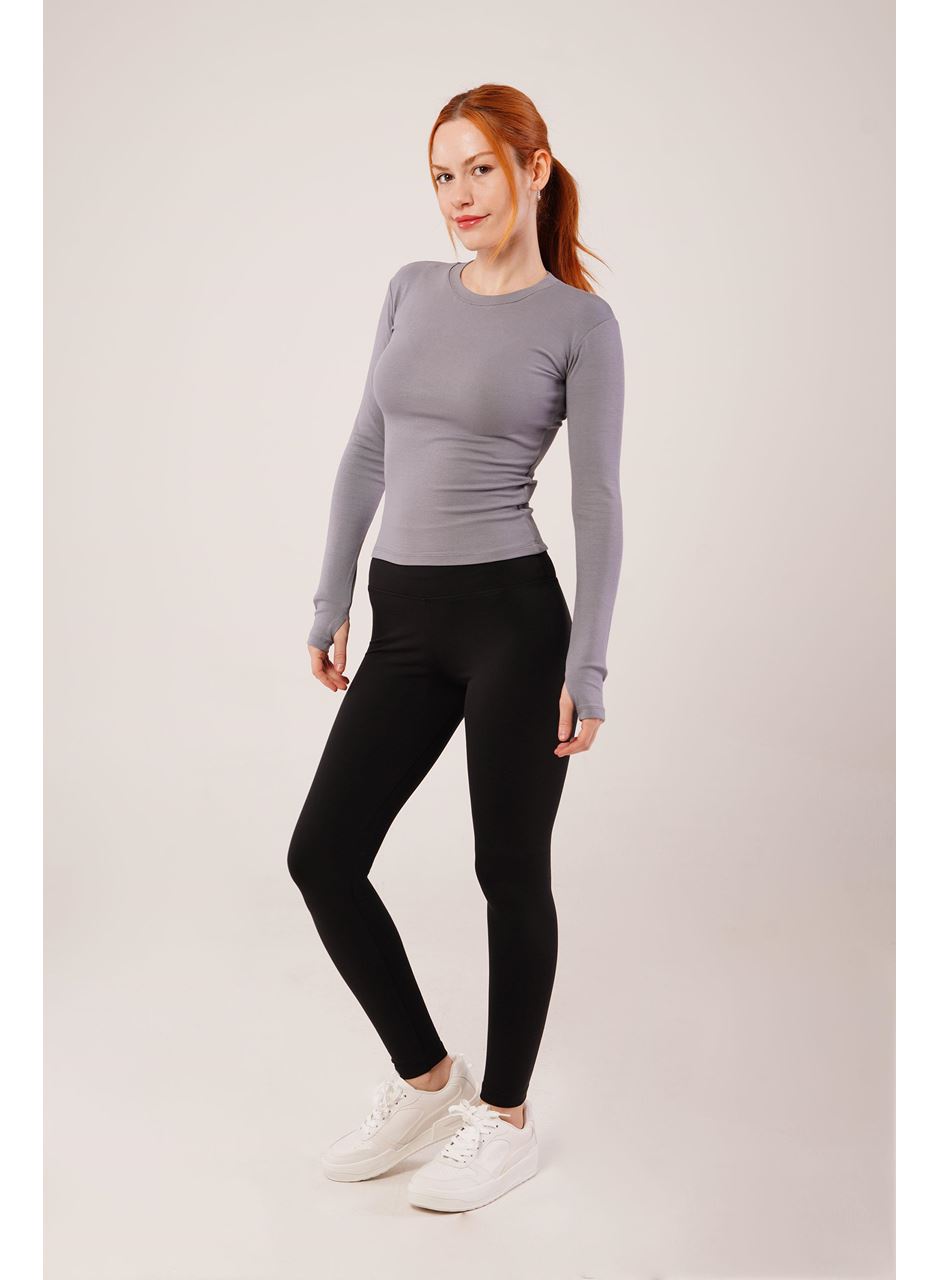 Uzun Kollu Basic Gri Bluz