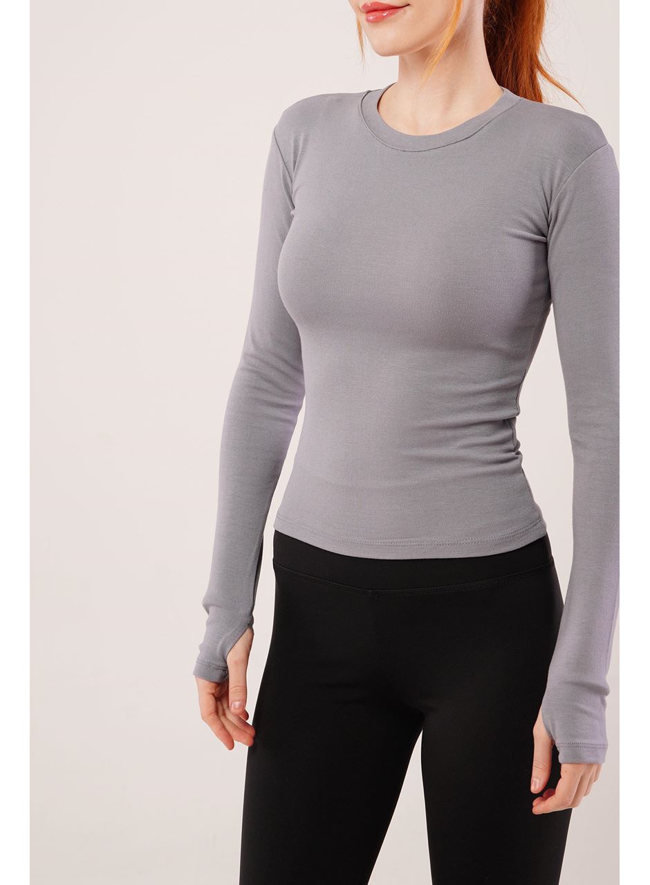 Uzun Kollu Basic Gri Bluz