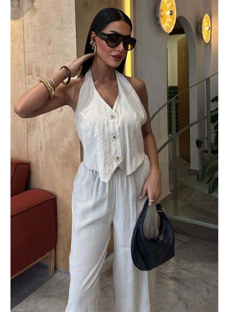 Halter Yaka Yelekli Modal Takım 10144