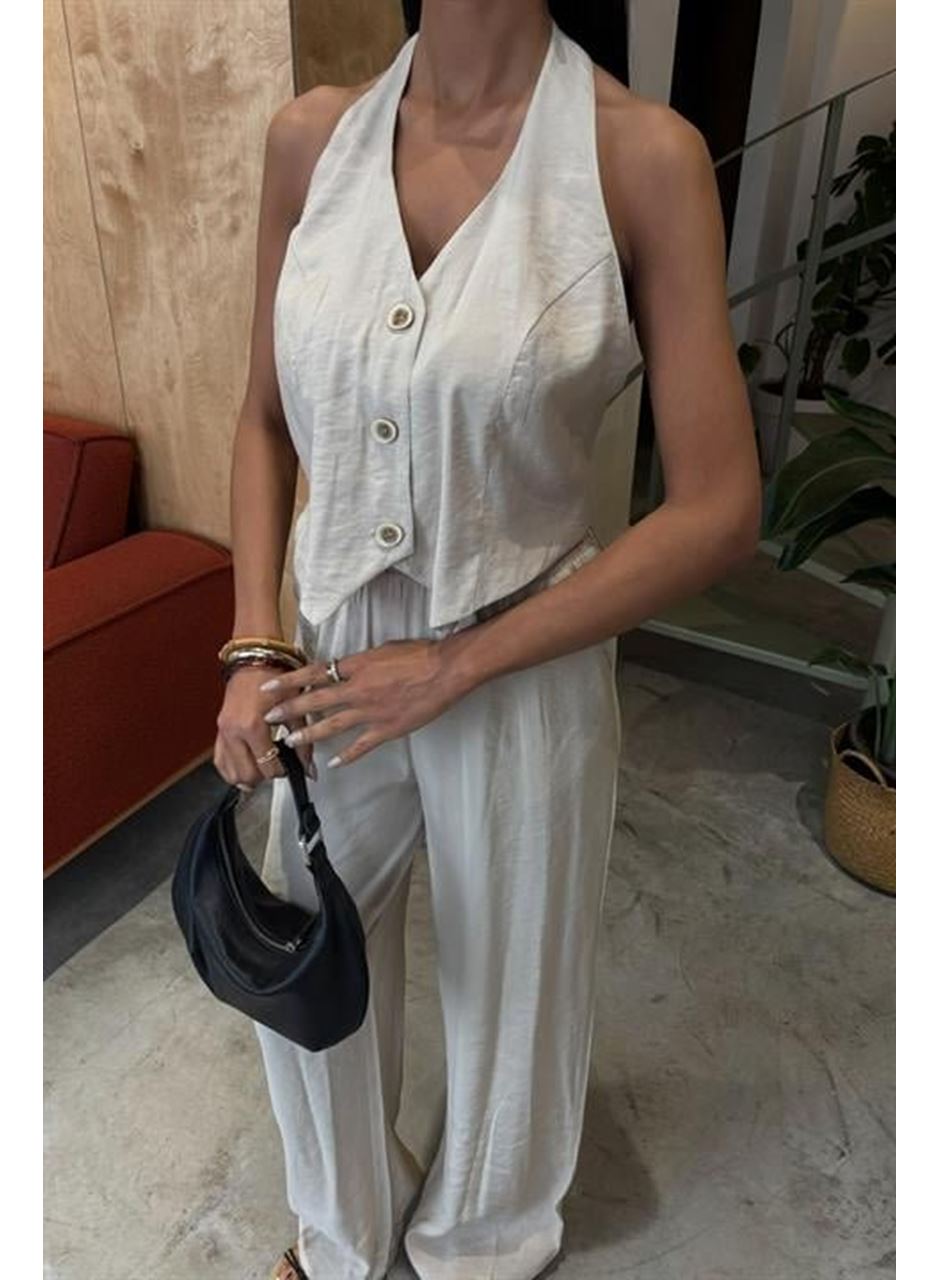 Halter Yaka Yelekli Modal Takım 10144