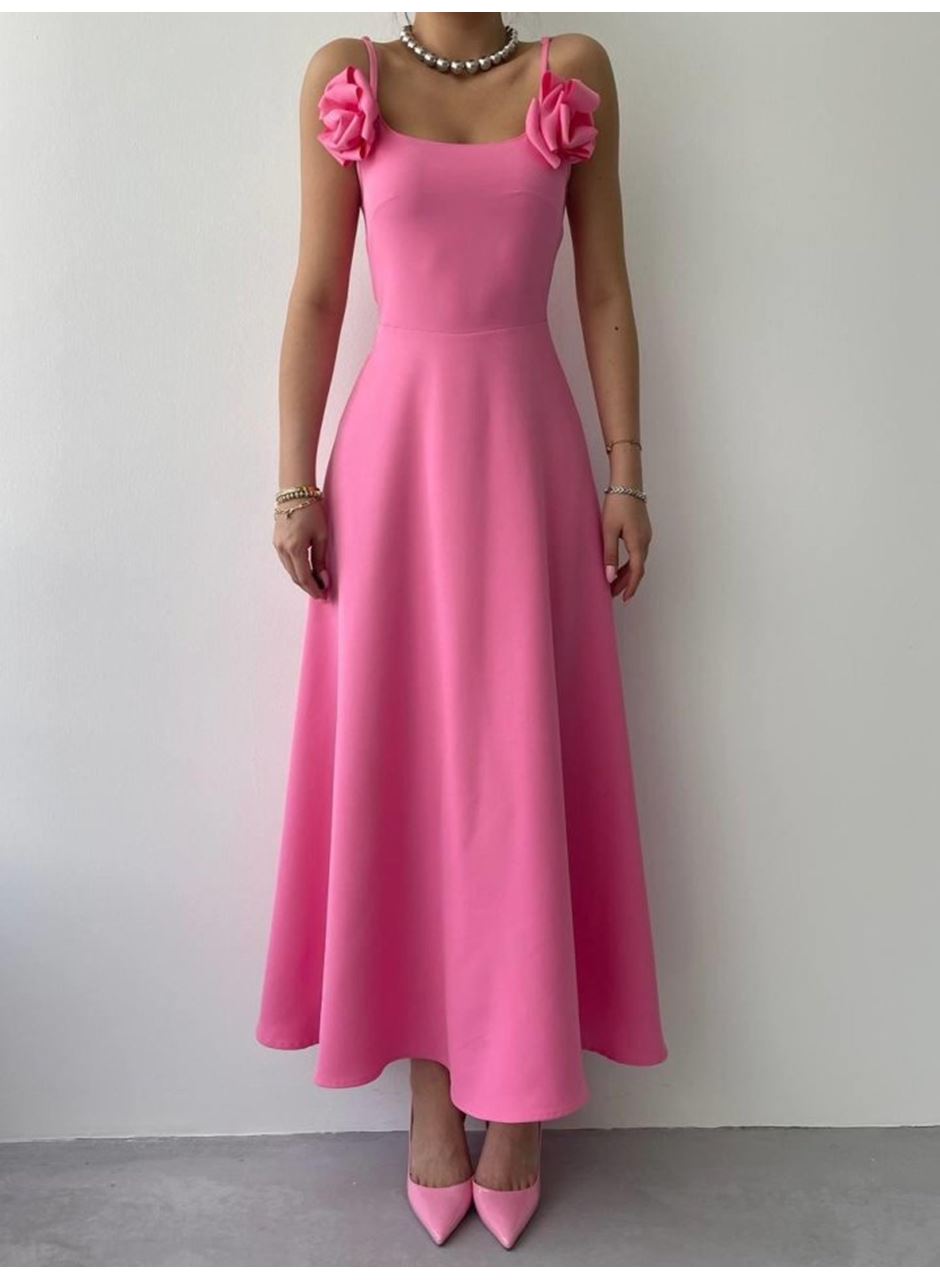 Matilda Gül İp Askılı Elbise