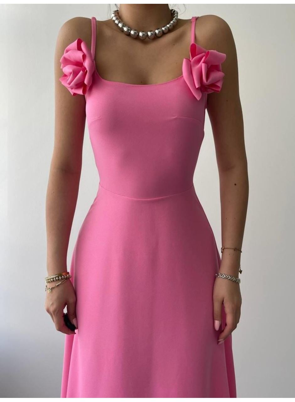 Matilda Gül İp Askılı Elbise