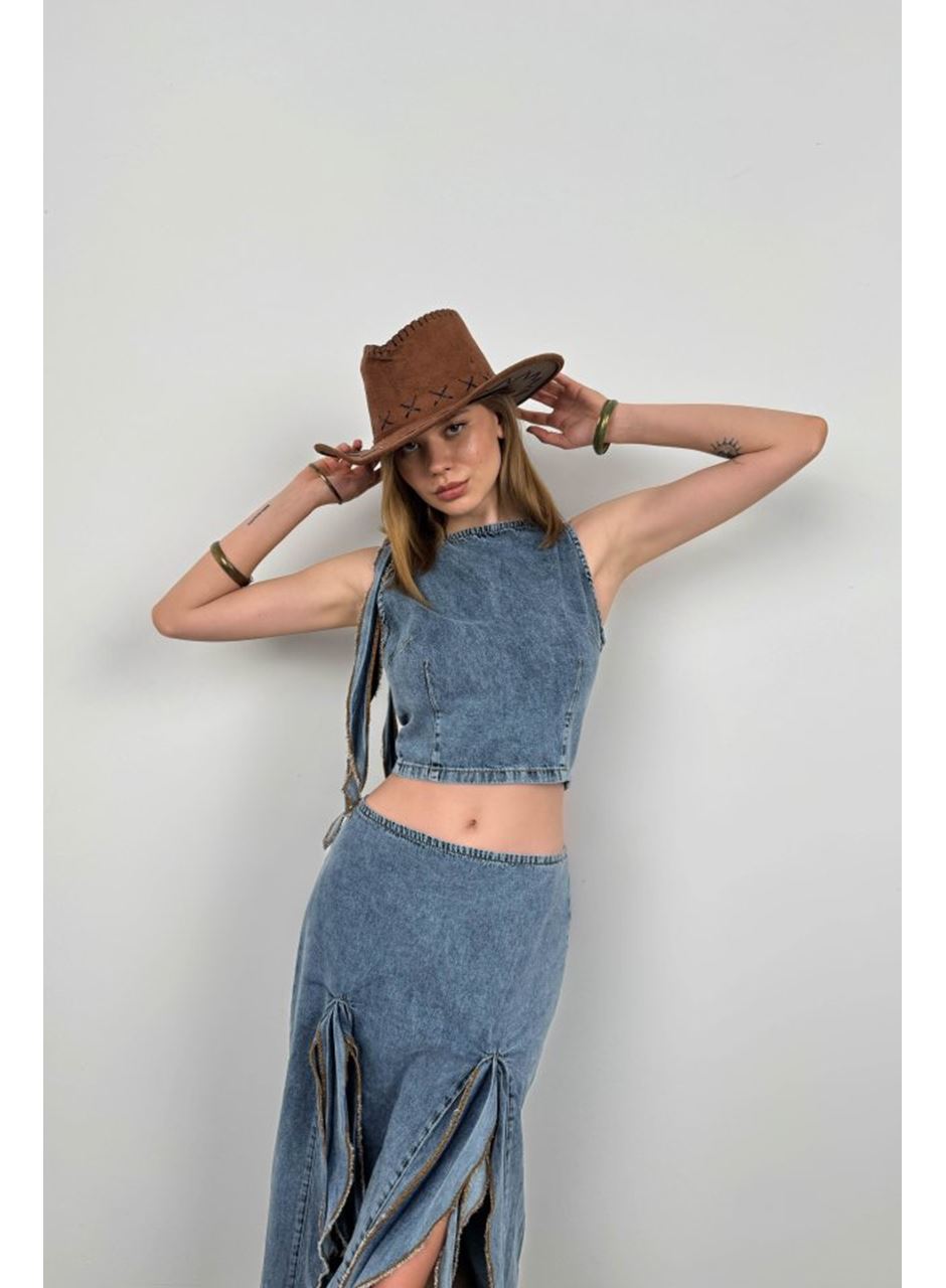 Fırfır Detay Denim Bluz