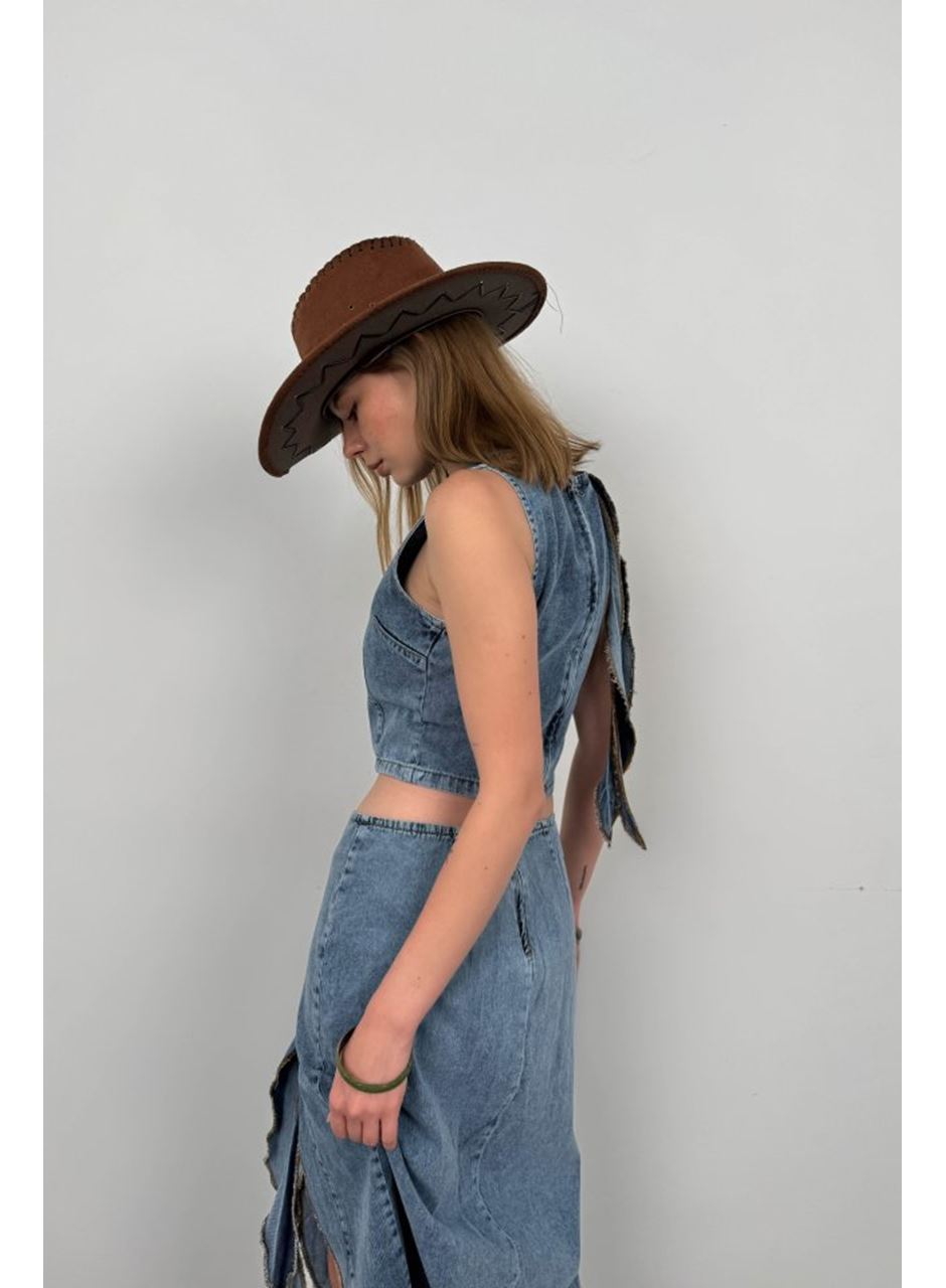 Fırfır Detay Denim Bluz