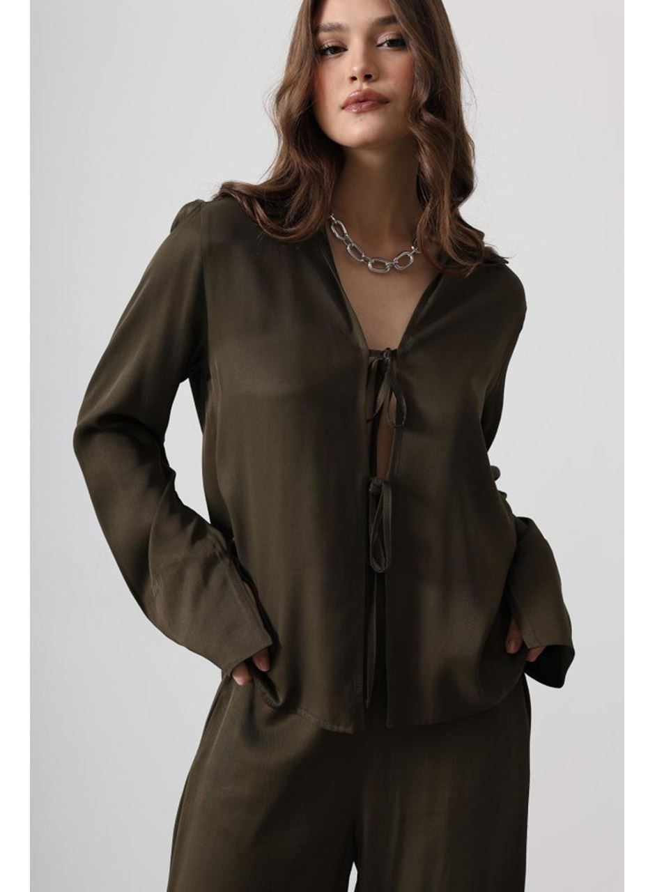 Önden Biyeli Bluz Ve Pantolon Takım - Haki