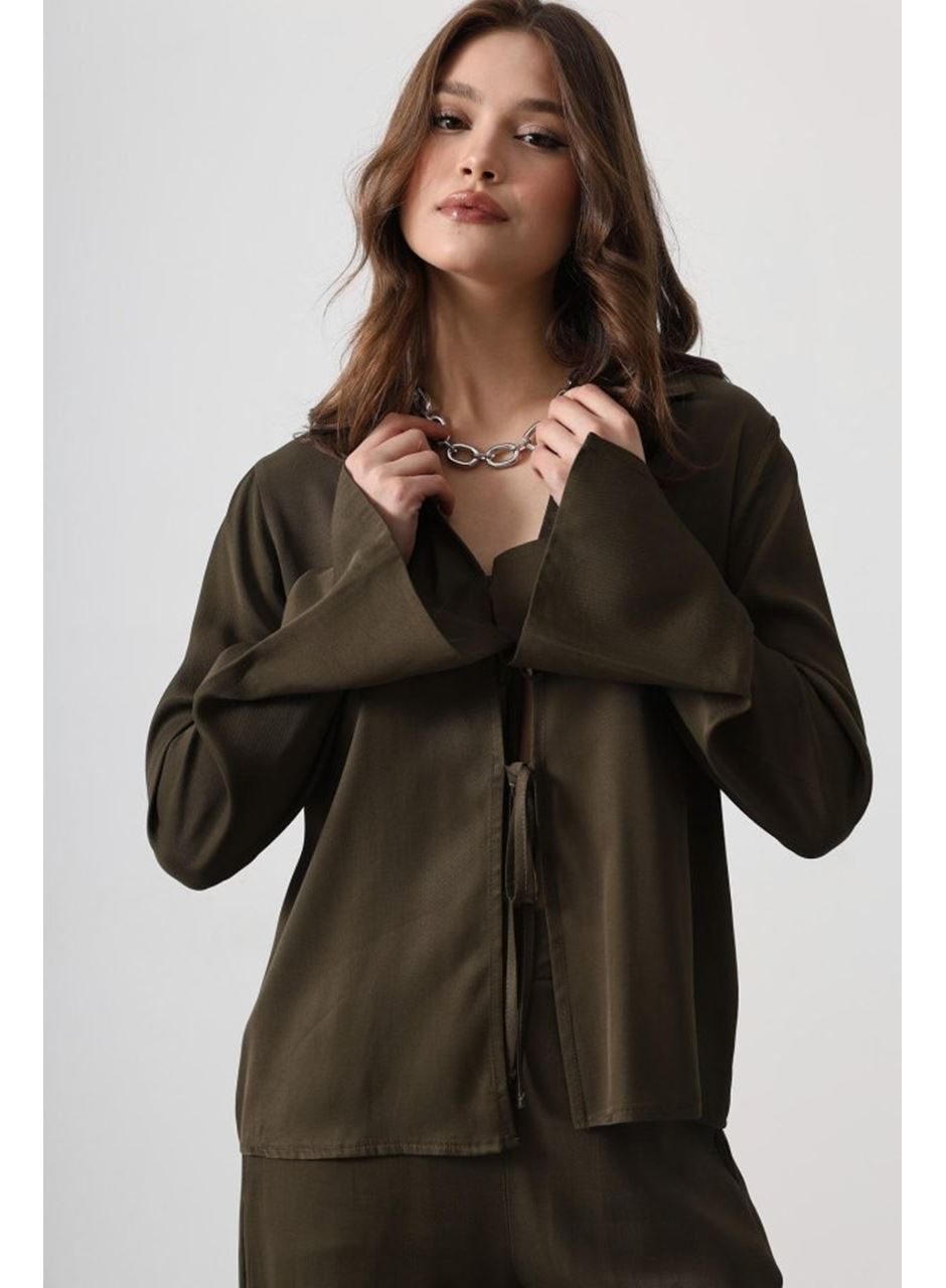 Önden Biyeli Bluz Ve Pantolon Takım - Haki