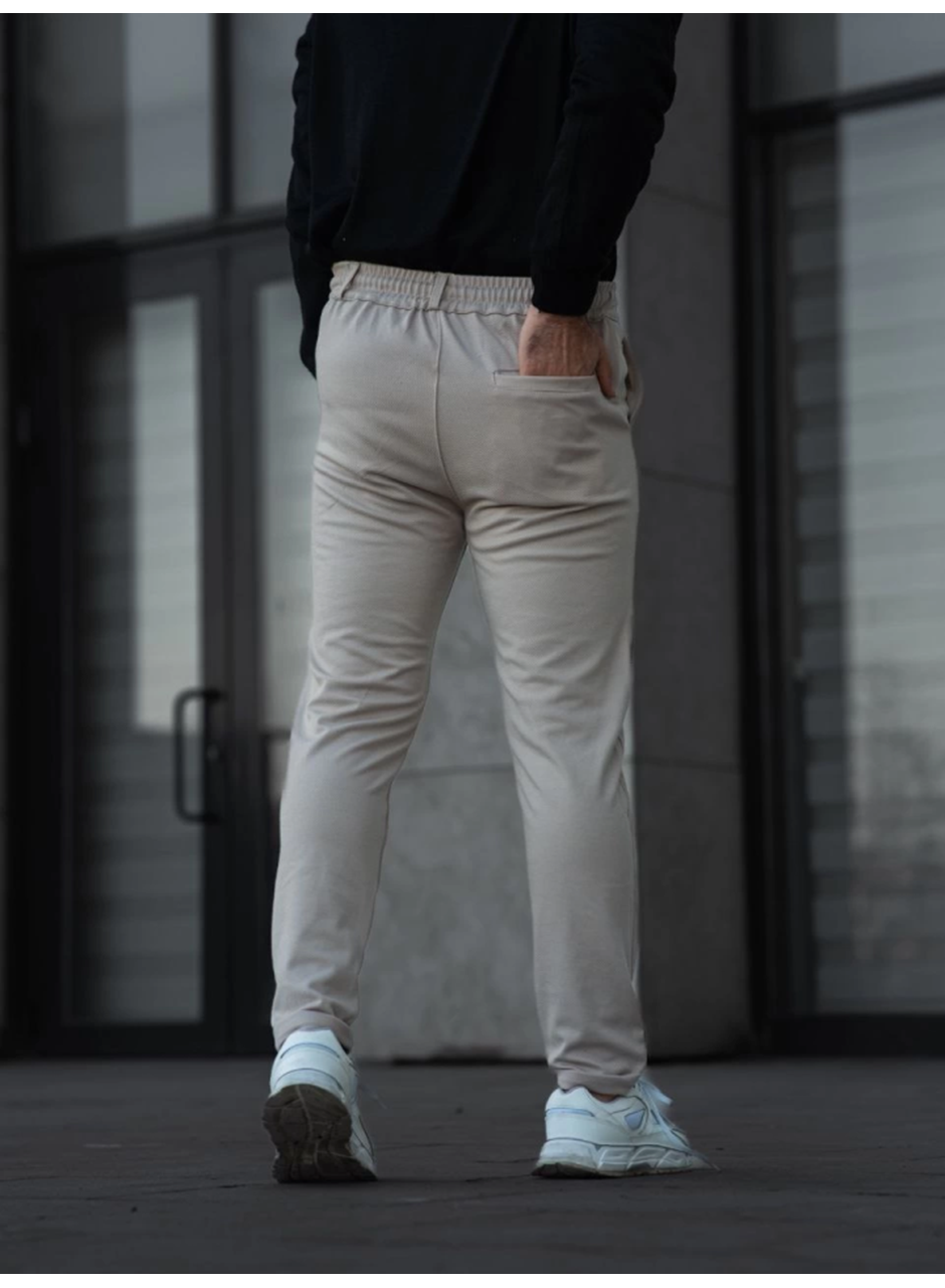 Erkek Diagonel Mikro Dokulu Cepli Pantolon - Bej