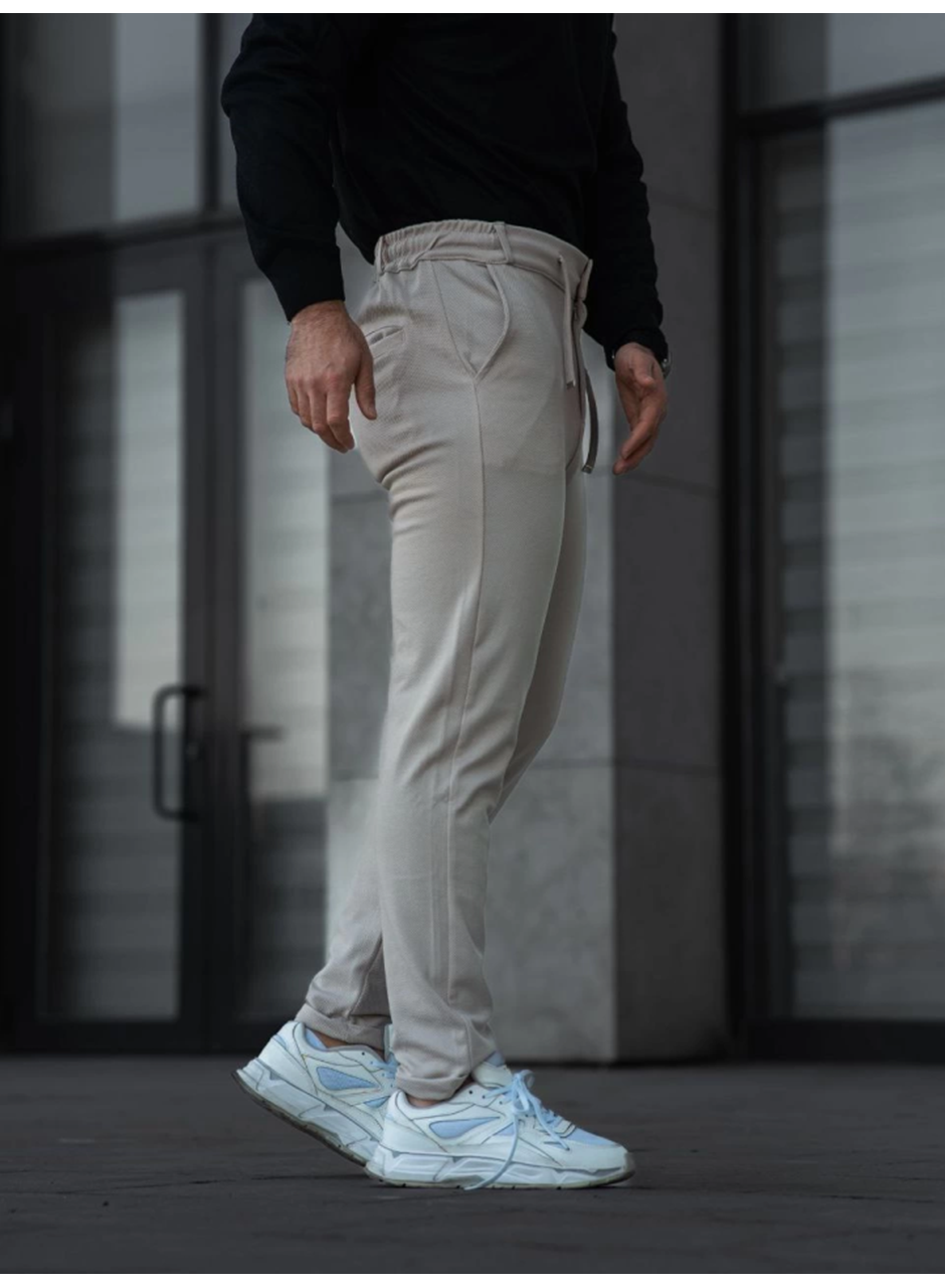 Erkek Diagonel Mikro Dokulu Cepli Pantolon - Bej