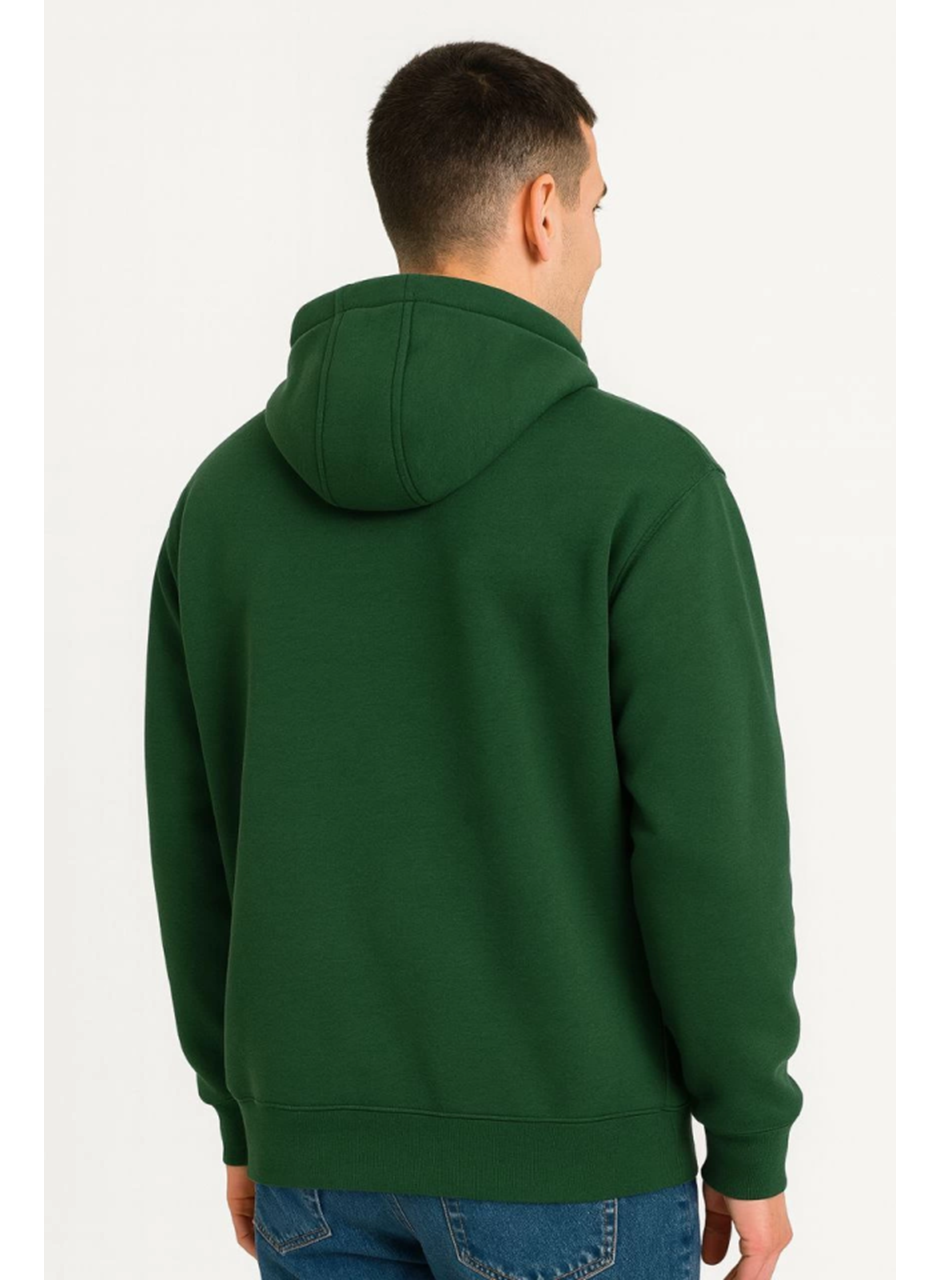 Erkek Ovarsize Kapüşonlu Swetshirt Kanguru Çepli Cıtcıtlı 3 Iplik Şardonlu Hoodie - Haki