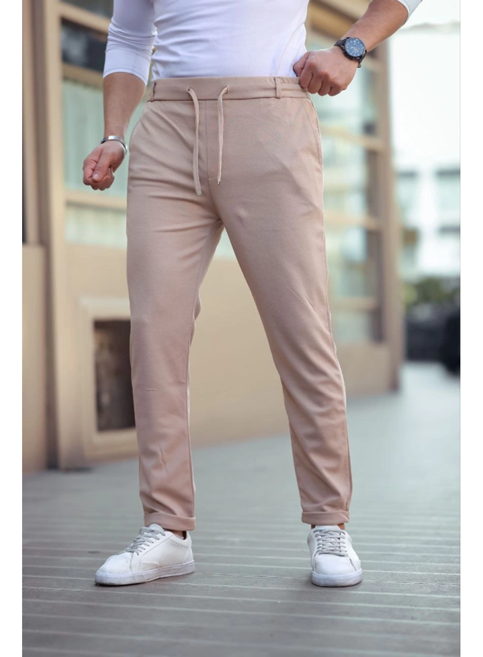 Erkek Diagonel Mikro Dokulu Cepli Beli Lastilki Pantolon - Gri