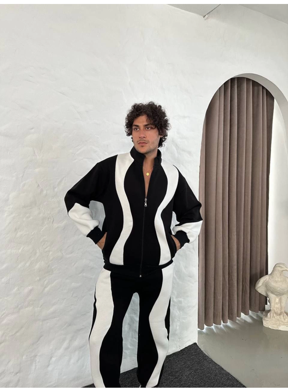 Erkek Premium Parçalı Eşofman Takım - Dik Yaka Fermuarlı Sweatshirt, - Siyah