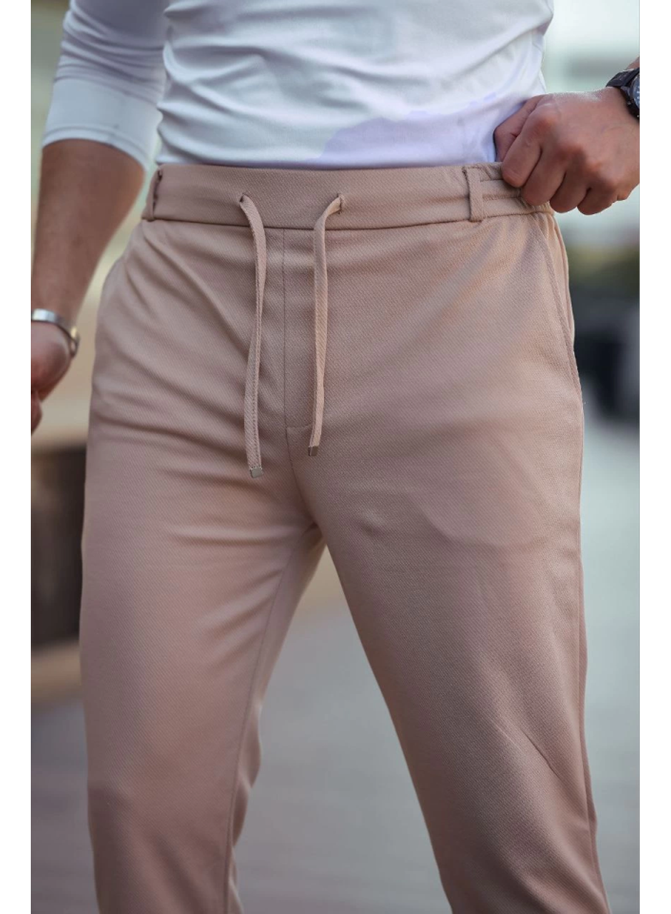 Erkek Diagonel Mikro Dokulu Cepli Beli Lastilki Pantolon - Gri