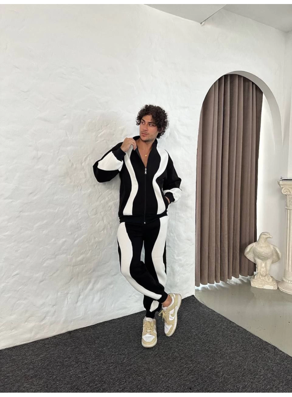 Erkek Premium Parçalı Eşofman Takım - Dik Yaka Fermuarlı Sweatshirt, - Siyah