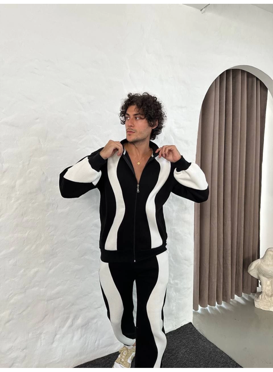 Erkek Premium Parçalı Eşofman Takım - Dik Yaka Fermuarlı Sweatshirt, - Siyah