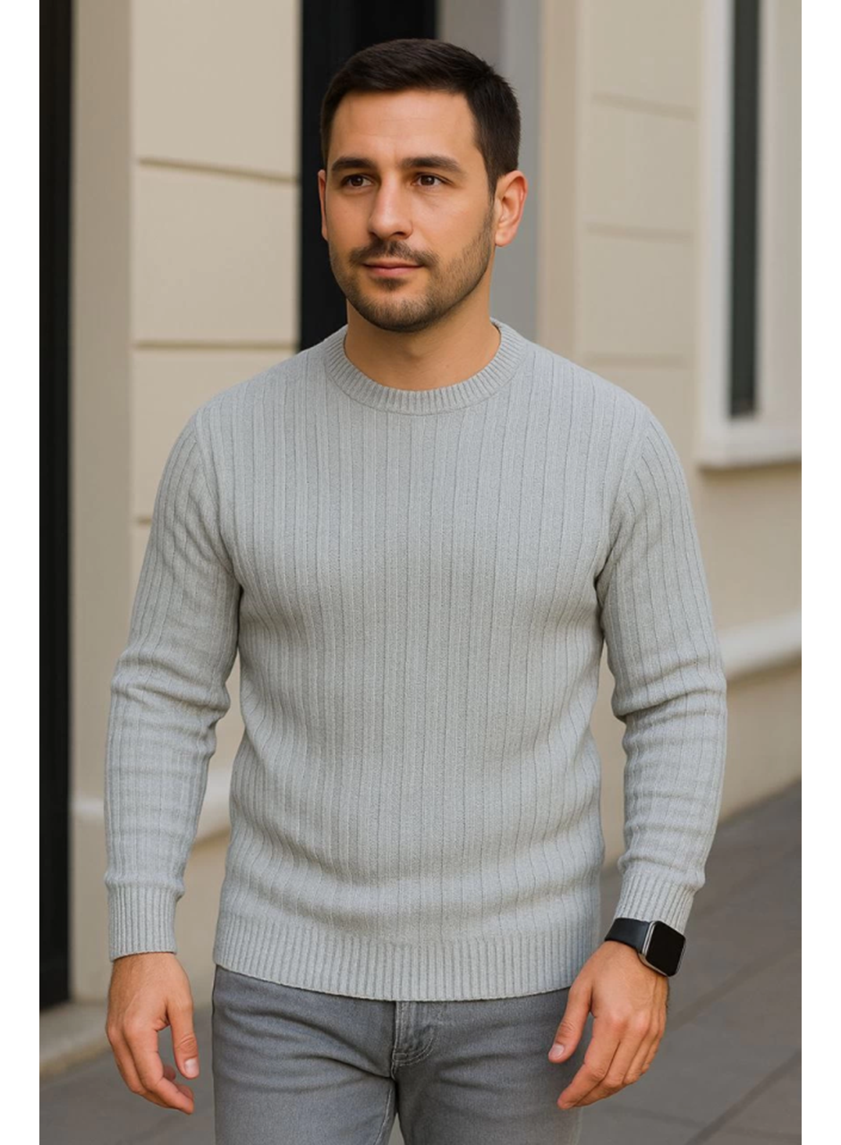 Erkek Fitilli Triko Kazak 2’li Set – Siyah - Gri, Kalın Dokuma Pamuklu Regular Fit Bisiklet Yaka Uzun Kollu Rahat Kışlık Kazak Kombini