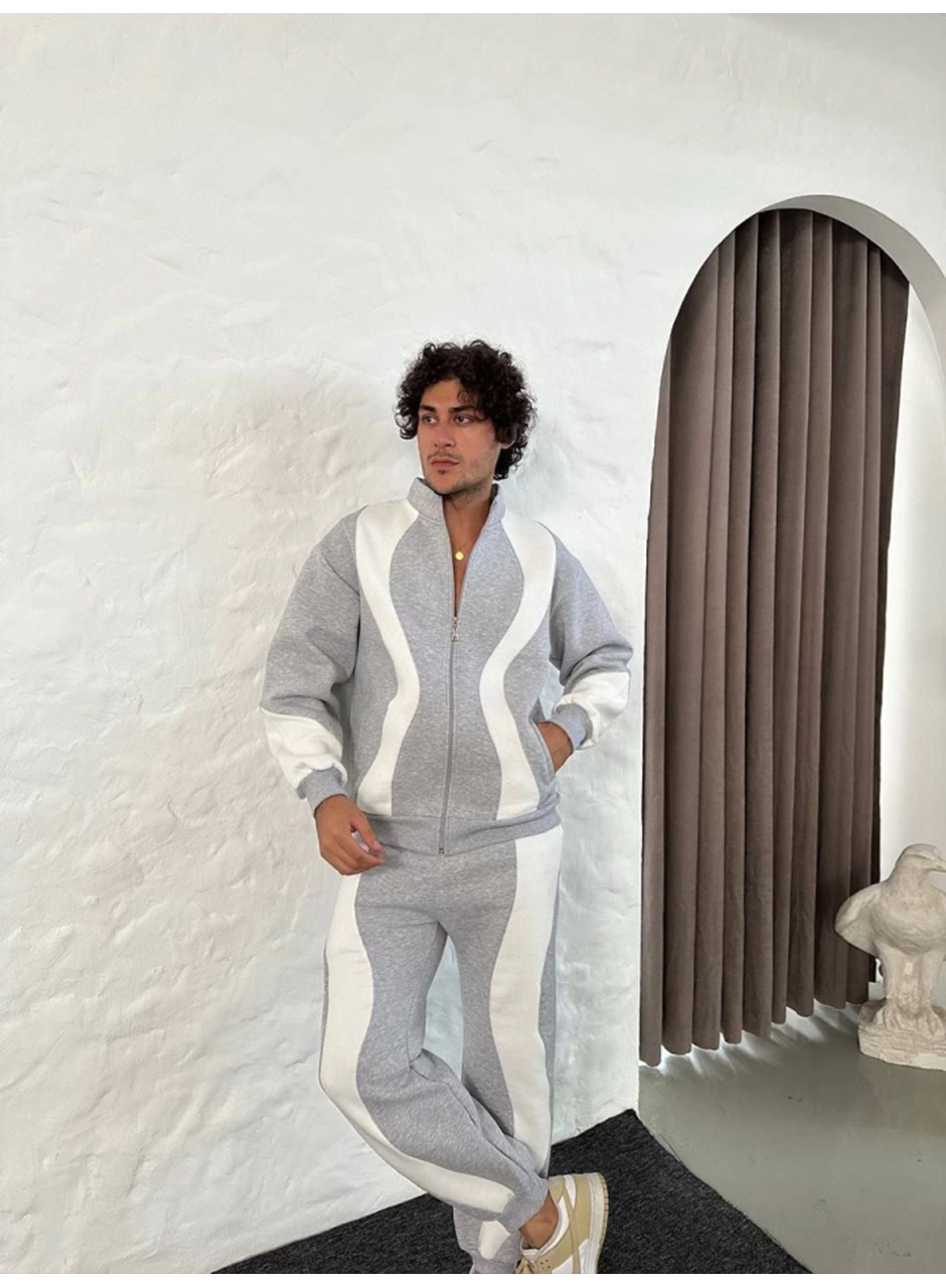 Erkek Premium Parçalı Eşofman Takım - Dik Yaka Fermuarlı Sweatshirt, - Gri