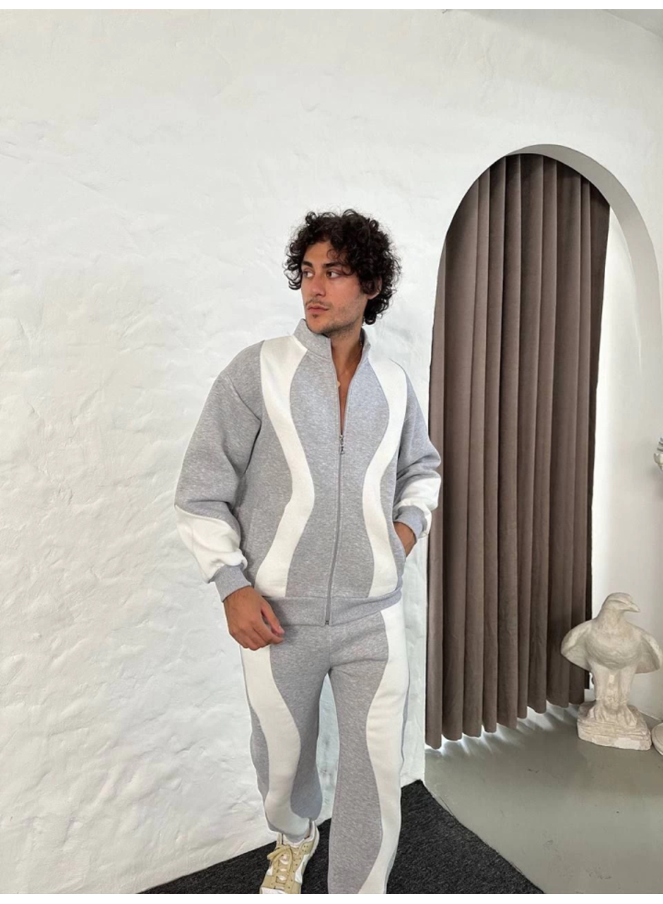 Erkek Premium Parçalı Eşofman Takım - Dik Yaka Fermuarlı Sweatshirt, - Gri
