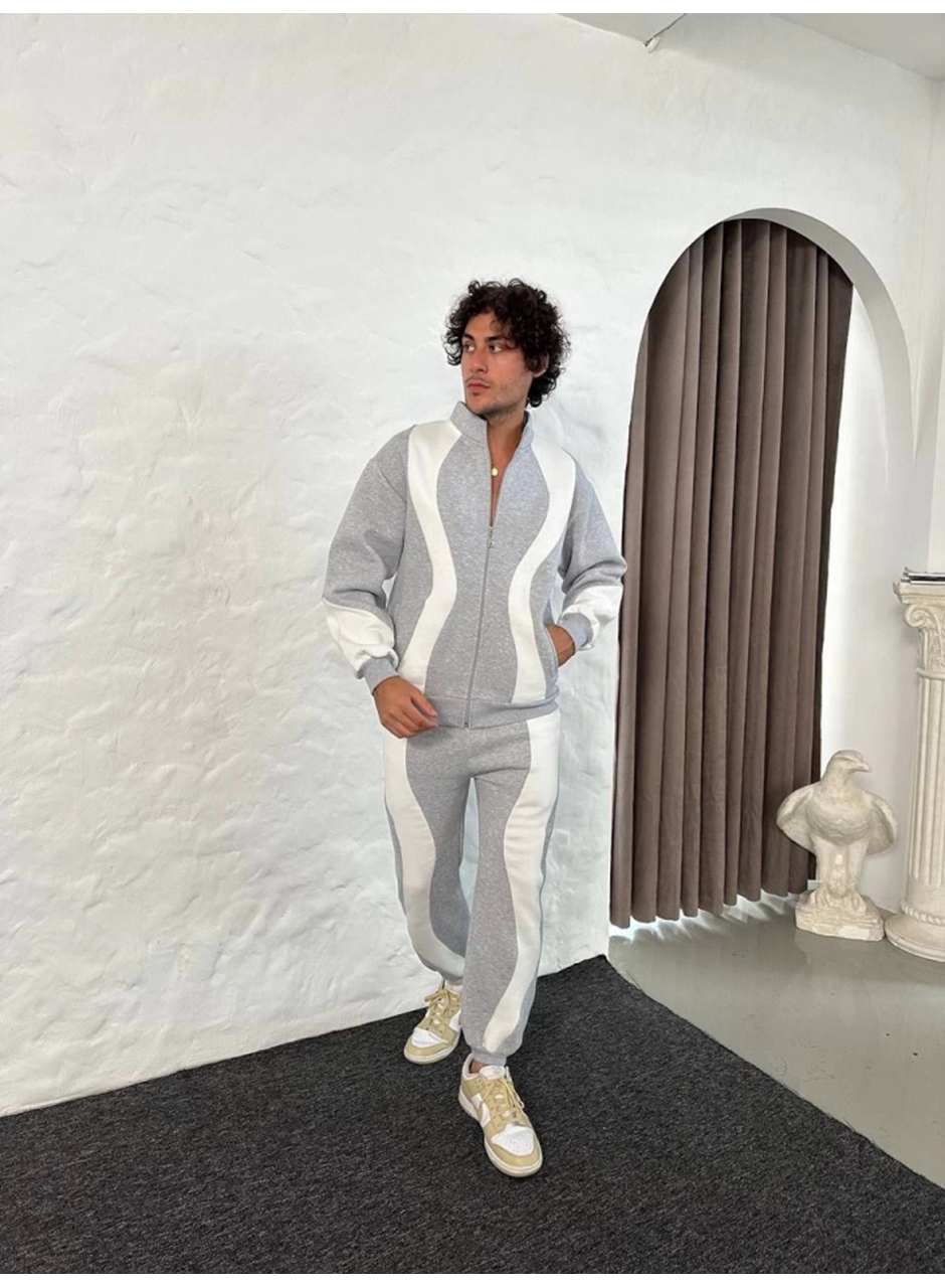 Erkek Premium Parçalı Eşofman Takım - Dik Yaka Fermuarlı Sweatshirt, - Gri