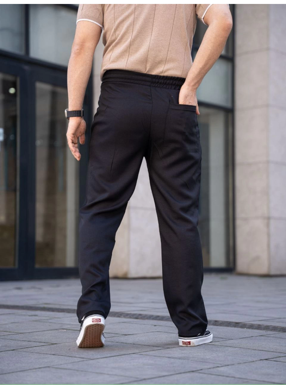 Erkek Keten Cepli Çıma Dikişli Jogger Buggy Pantalon Rahat Kalıp - Siyah