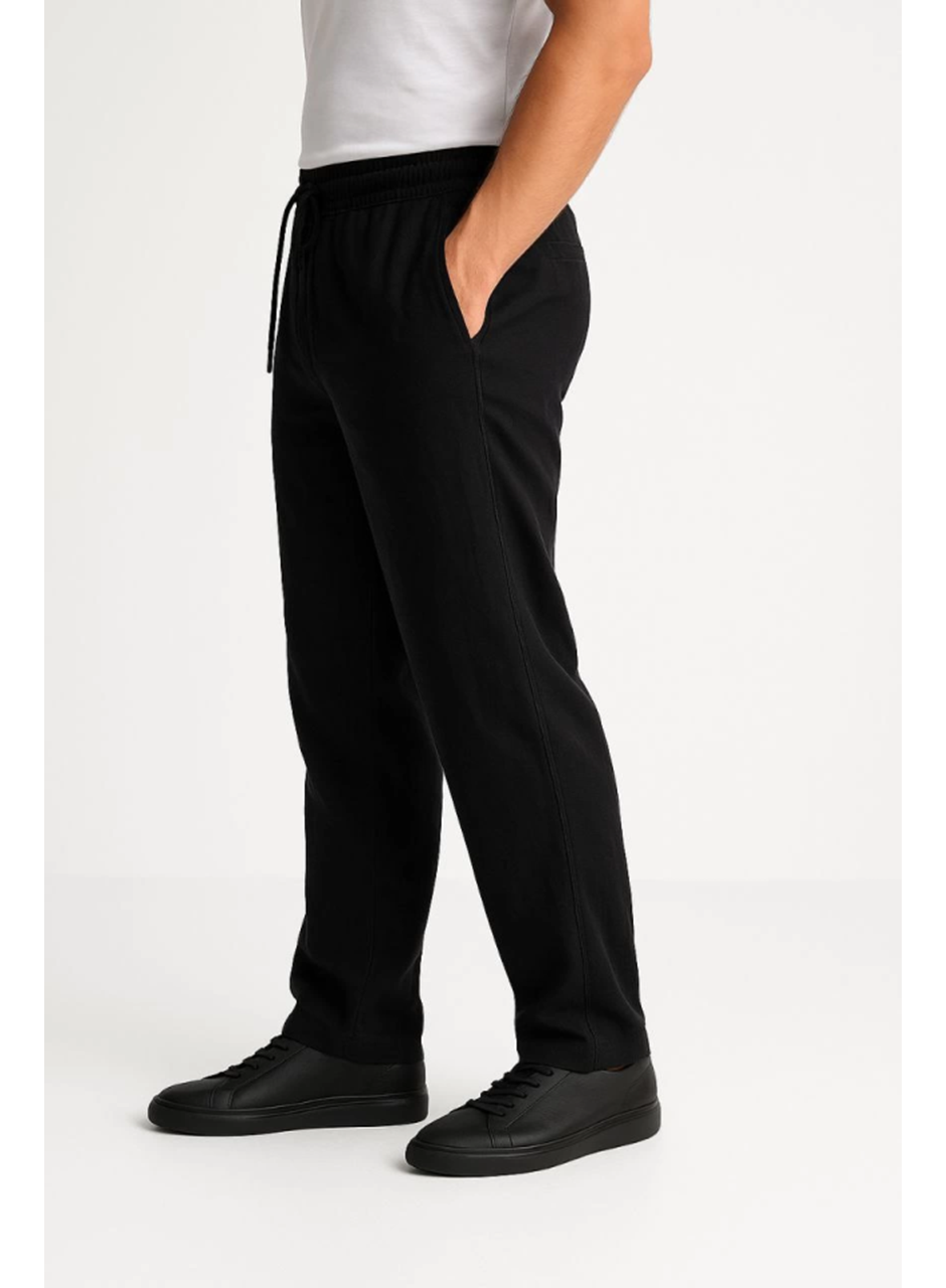 Erkek Keten Pantolon – Cepli, Beli Lastikli Ve Bağcıklı, Nefes Alan Rahat Kalıp, Yazlık Ve Baharlık Günlük Giyim, Şık - Konforlu Boru Paça Model - Siyah