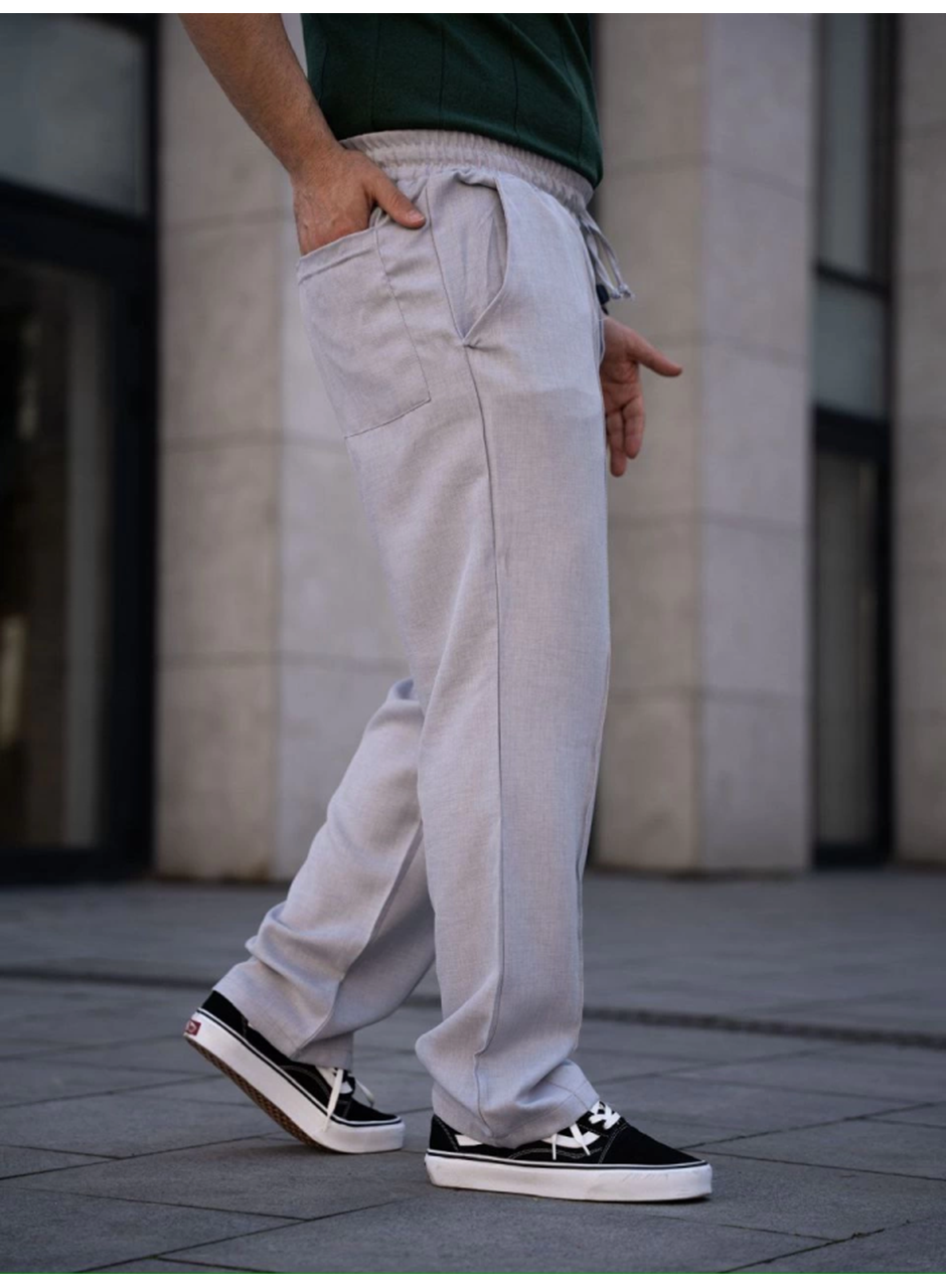 Erkek Keten Cepli Çıma Dikişli Jogger Buggy Pantalon Rahat Kalıp - Gri